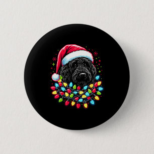 Chapa Redonda De 5 Cm Labradoodle negro árbol de Navidad luces de Navida