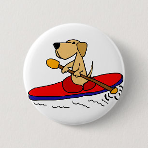 Chapa Redonda De 5 Cm Labrador retriever amarillo divertido Kayaking