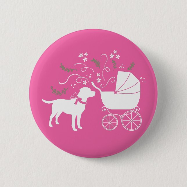 Chapa Redonda De 5 Cm Labrador Theme Dog Baby Shower Pink Lab (Anverso)