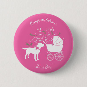 Chapa Redonda De 5 Cm Labrador Theme Dog Baby Shower Pink Lab