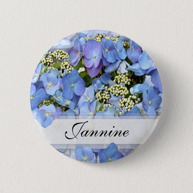 Chapa Redonda De 5 Cm Lacecap azul Delicado Hydrangea (Anverso)