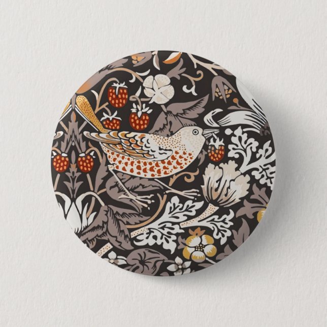 Chapa Redonda De 5 Cm Ladrón de Fresas Carbón Ocre de William Morris (Anverso)