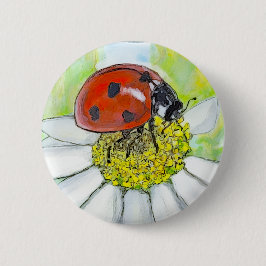 Chapa Redonda De 5 Cm Lady Bug on A Daisy