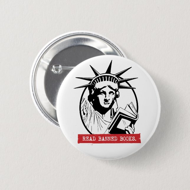 Chapa Redonda De 5 Cm Lady Liberty lee libros prohibidos (Anverso y reverso)