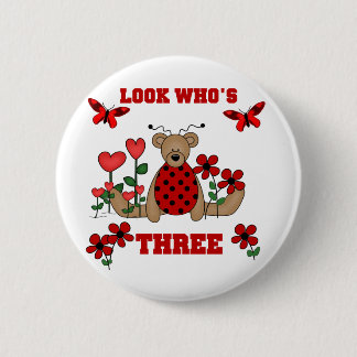 Chapa Redonda De 5 Cm Ladybug Bear 3 camisetas de cumpleaños