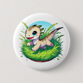 Chapa Redonda De 5 Cm Lagartija adorable corriendo a través de un campo