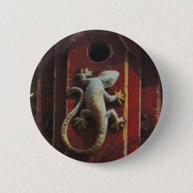Chapa Redonda De 5 Cm lagarto gris de madera desgastada (Anverso)