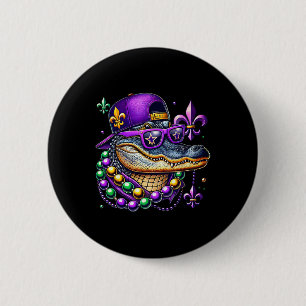 Chapa Redonda De 5 Cm Lagarto Retro Mardi Gras Mardigator Cocodrilo Fu
