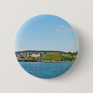 Chapa Redonda De 5 Cm Lago de Zúrich, con vistas al puente de Bellewue