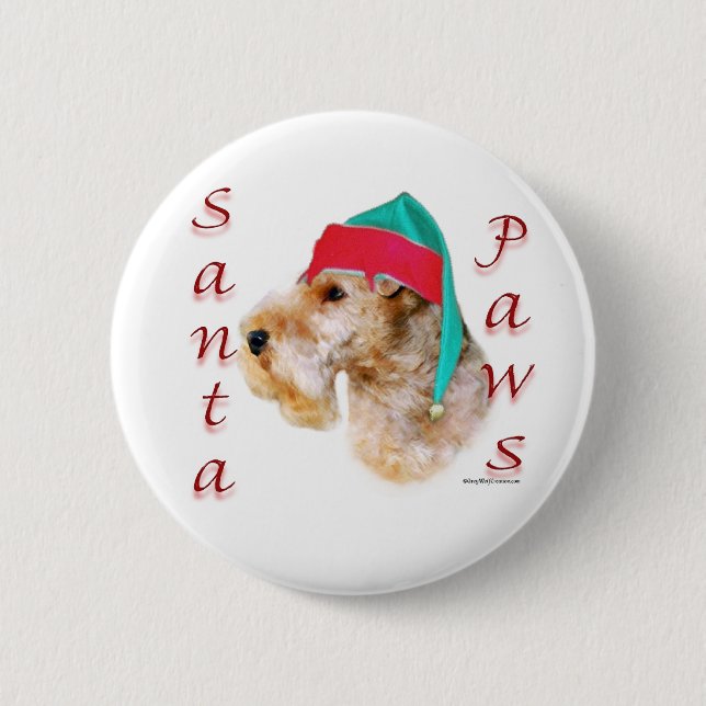 Chapa Redonda De 5 Cm Lakeland Terrier Santa Paws (Anverso)