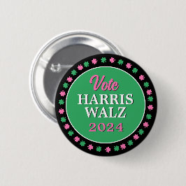 Chapa Redonda De 5 Cm Lanza verde rosa 2024 Vote Harris Walz