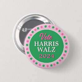 Chapa Redonda De 5 Cm Lanza verde rosa 2024 Vote Harris Walz