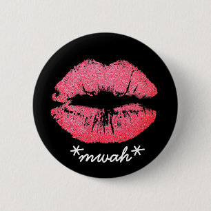 Chapa Redonda De 5 Cm Lápiz de labios rosados de texto Personalizado Mak