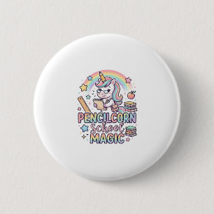 Chapa Redonda De 5 Cm Lápiz Unicornio Escuela Magia Adorable Pegatina a