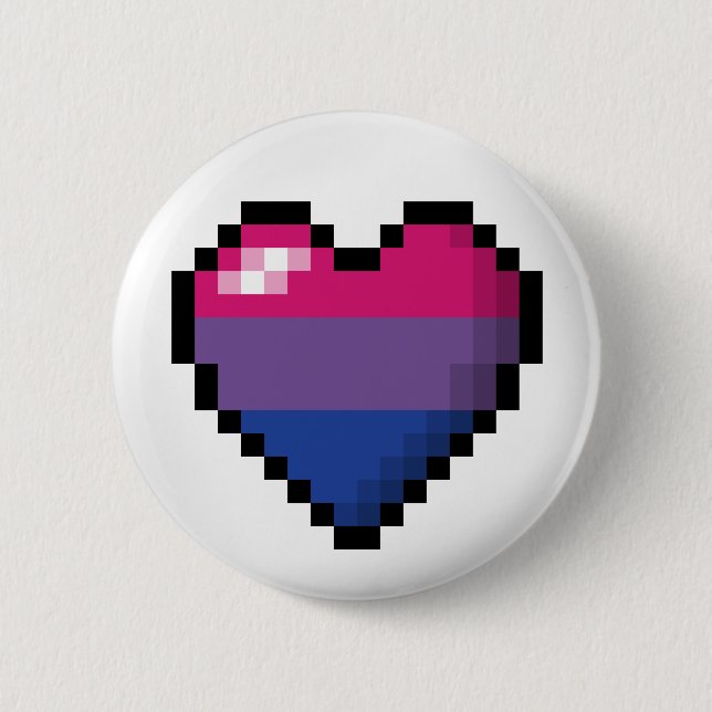 Chapa Redonda De 5 Cm Large Pixel Heart Design in Bisexual Pride Flag (Anverso)