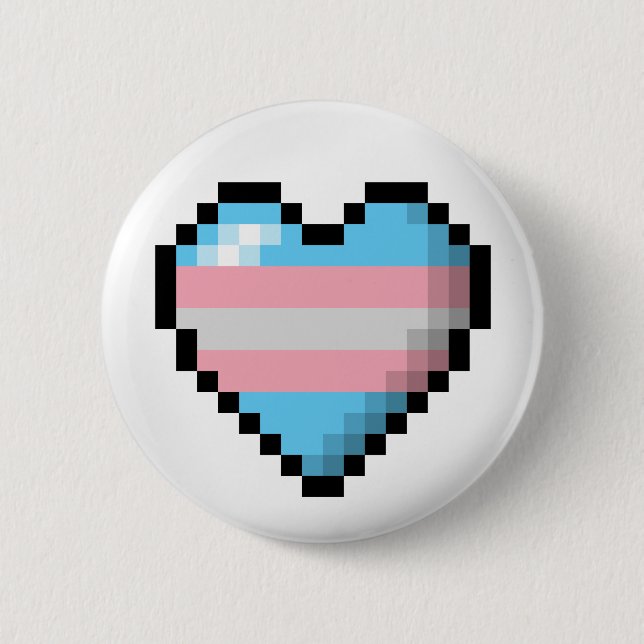 Chapa Redonda De 5 Cm Large Pixel Heart Design in Transgender Pride Flag (Anverso)