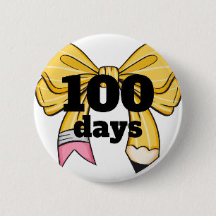Chapa Redonda De 5 Cm Lazo de lápiz amarillo de 100 días de escuela