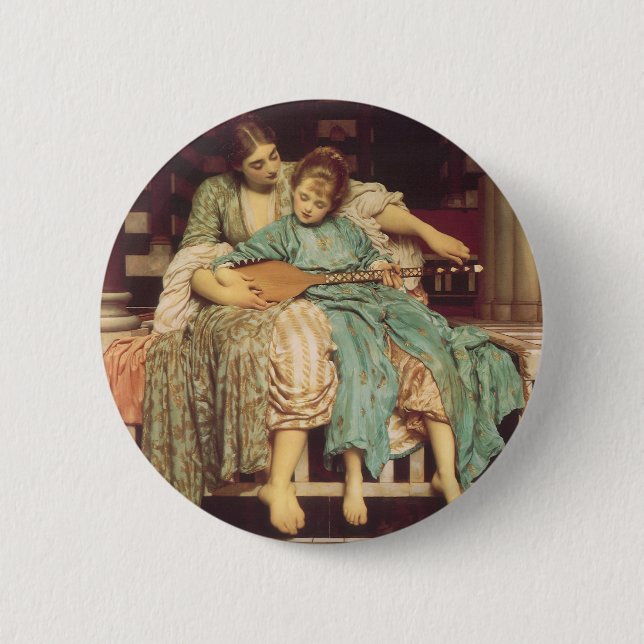 Chapa Redonda De 5 Cm Lección de música de Lord Frederic Leighton (Anverso)
