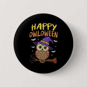 Chapa Redonda De 5 Cm Lechuza Soky Happy Owloween Witch Funny Halloween