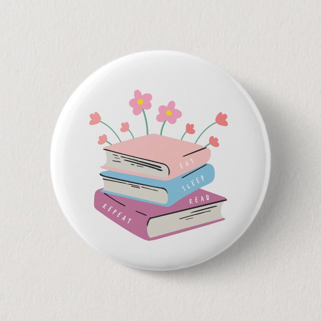 Chapa Redonda De 5 Cm Leer "Book Eat Sleep" (Anverso)