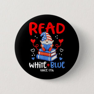 Chapa Redonda De 5 Cm Leer Libro Gnomo Blanco Azul Lindo EEUU