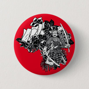 Chapa Redonda De 5 Cm Legendario guerrero samurái con diseño de Katana