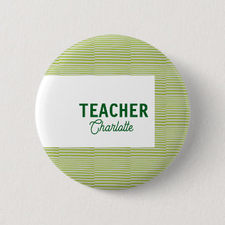 Chapa Redonda De 5 Cm Lemon green white stripes teacher professor name c