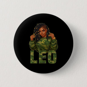 Chapa Redonda De 5 Cm Leo Queen Locd Black Woman Camo Zodiac Rótulo