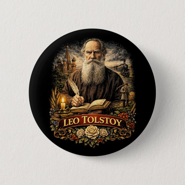 Chapa Redonda De 5 Cm Leo Tolstoy (Anverso)