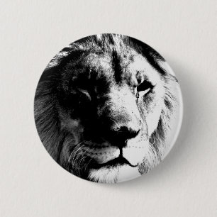 Chapa Redonda De 5 Cm León blanco y negro