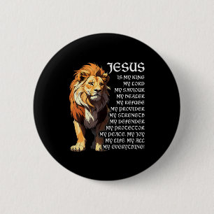 Chapa Redonda De 5 Cm León Cristiano Jesús Es Mi Rey, Dios, Señor, Y Sa