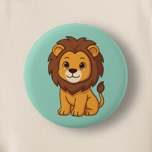 Chapa Redonda De 5 Cm León de dibujos animados lindo sobre verde