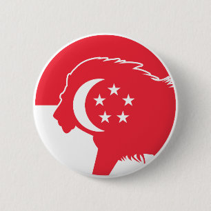 Chapa Redonda De 5 Cm León de Singapur Animal Nacional Bandera de Singap