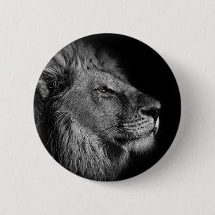 Chapa Redonda De 5 Cm León, majestuoso blanco y negro