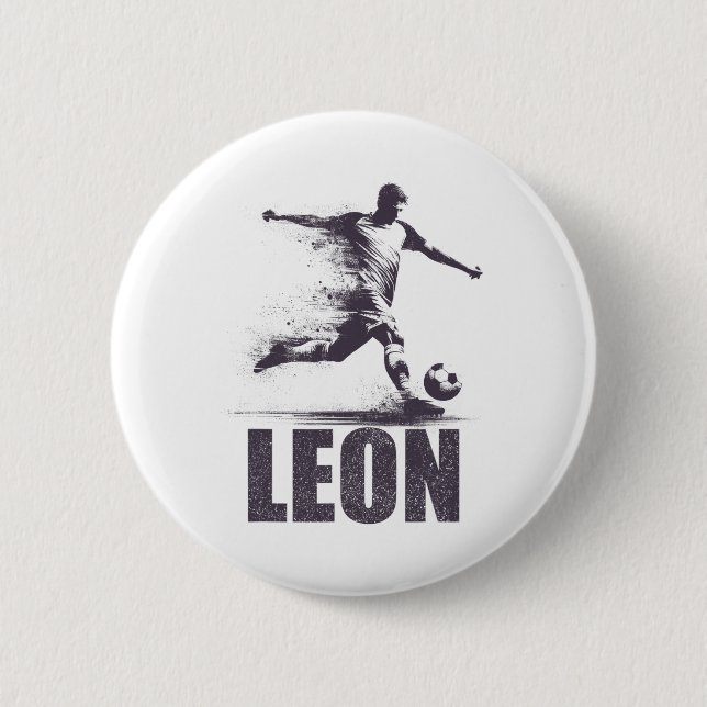 Chapa Redonda De 5 Cm Leon Soccer Boys Personalized First Name Leon  (Anverso)