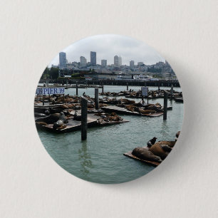 Chapa Redonda De 5 Cm Leones marinos de San Francisco y Pier 39 Panorama