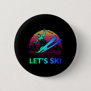 Chapa Redonda De 5 Cm Let Is Ski Colorful Vintage Invierno
