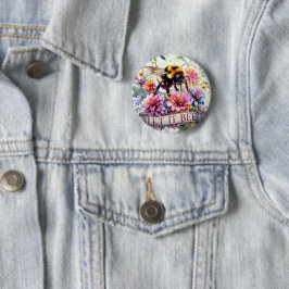 Chapa Redonda De 5 Cm Let It Bee – Aquarela Abejorro Primavera Floral