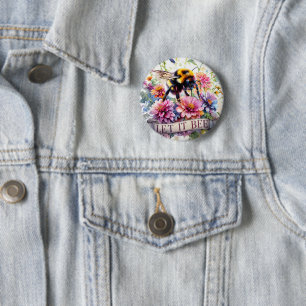 Chapa Redonda De 5 Cm Let It Bee – Aquarela Abejorro Primavera Floral 