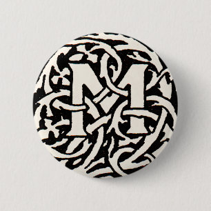 Chapa Redonda De 5 Cm Letra Art Nouveau Monograma M Antiguo