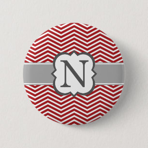 Chapa Redonda De 5 Cm Letra blanca roja N Chevron del monograma
