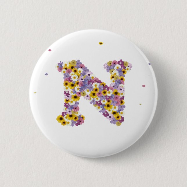 Chapa Redonda De 5 Cm Letra de las flores N (Anverso)