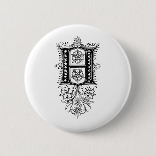 Chapa Redonda De 5 Cm Letra inicial floral del monograma H del vintage