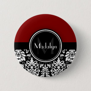 Chapa Redonda De 5 Cm Letra maroon negra blanca damasqueta monograma