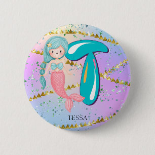 Chapa Redonda De 5 Cm Letra T Monograma Acuarela Cuta Cristales De Siren