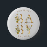 Chapa Redonda De 5 Cm letras doradas florales en bebes monograma<br><div class="desc">letras de Relieve metalizado de imitación dorada con un elegante follaje de otoño y flores para su super elegante colección de ducha de bebé. Comprobar nuestra tienda para más artículos de esta colección</div>