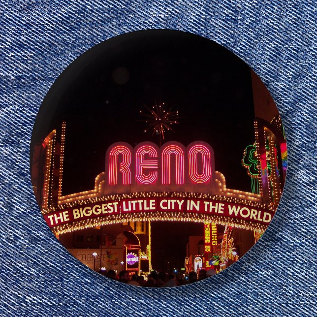 Chapa Redonda De 5 Cm Letrero de Reno (The Biggest Little City in the World Arch Reno Sign Button)