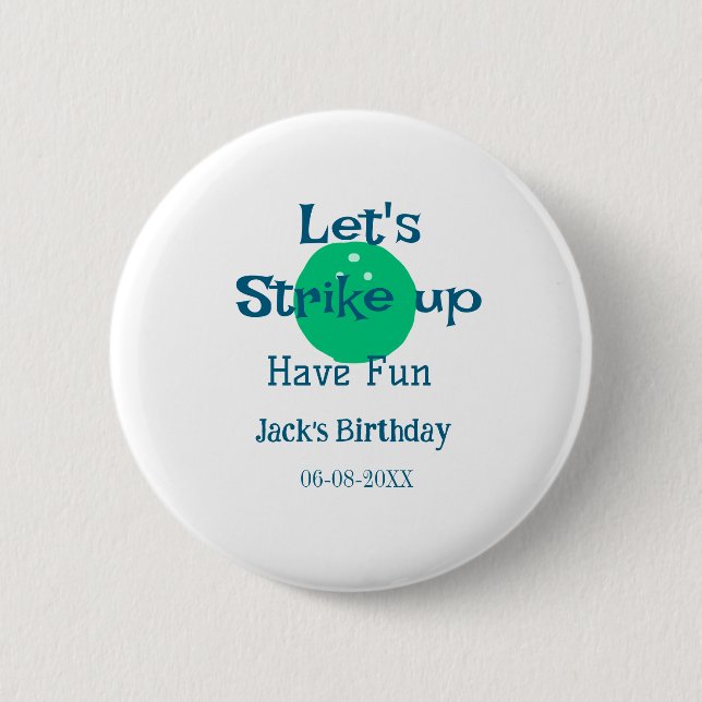 Chapa Redonda De 5 Cm Let's strike up have fun green ball birthday name  (Anverso)