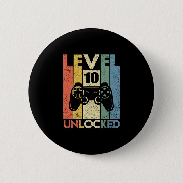 Chapa Redonda De 5 Cm Level 10 Unlocked Funny Video Gamer 10th Birthday  (Anverso)