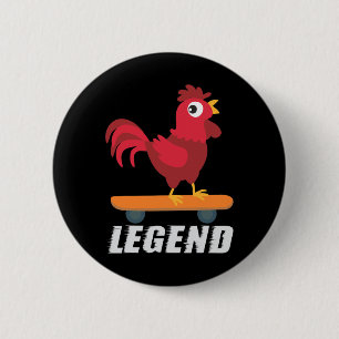 Chapa Redonda De 5 Cm Leyenda Divertida del Gallo Patineta Regalo de Pol